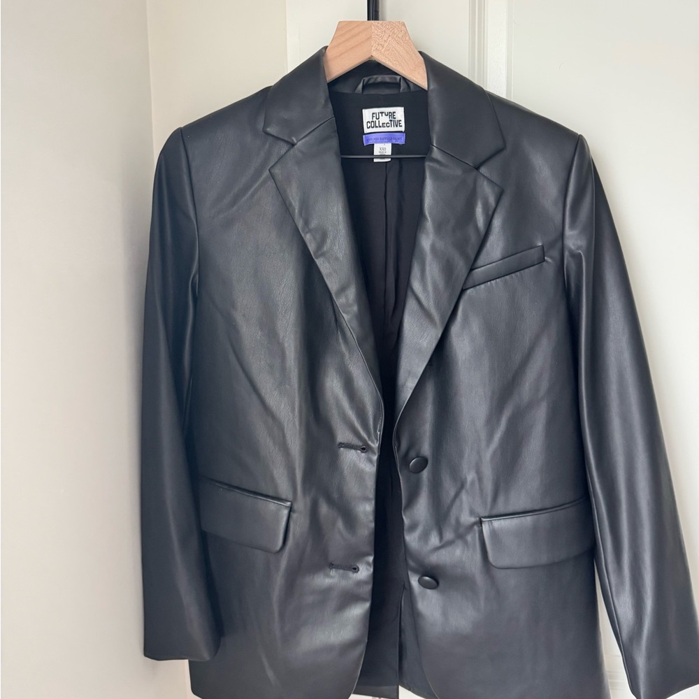 Future Collective Black Faux Leather Blazer